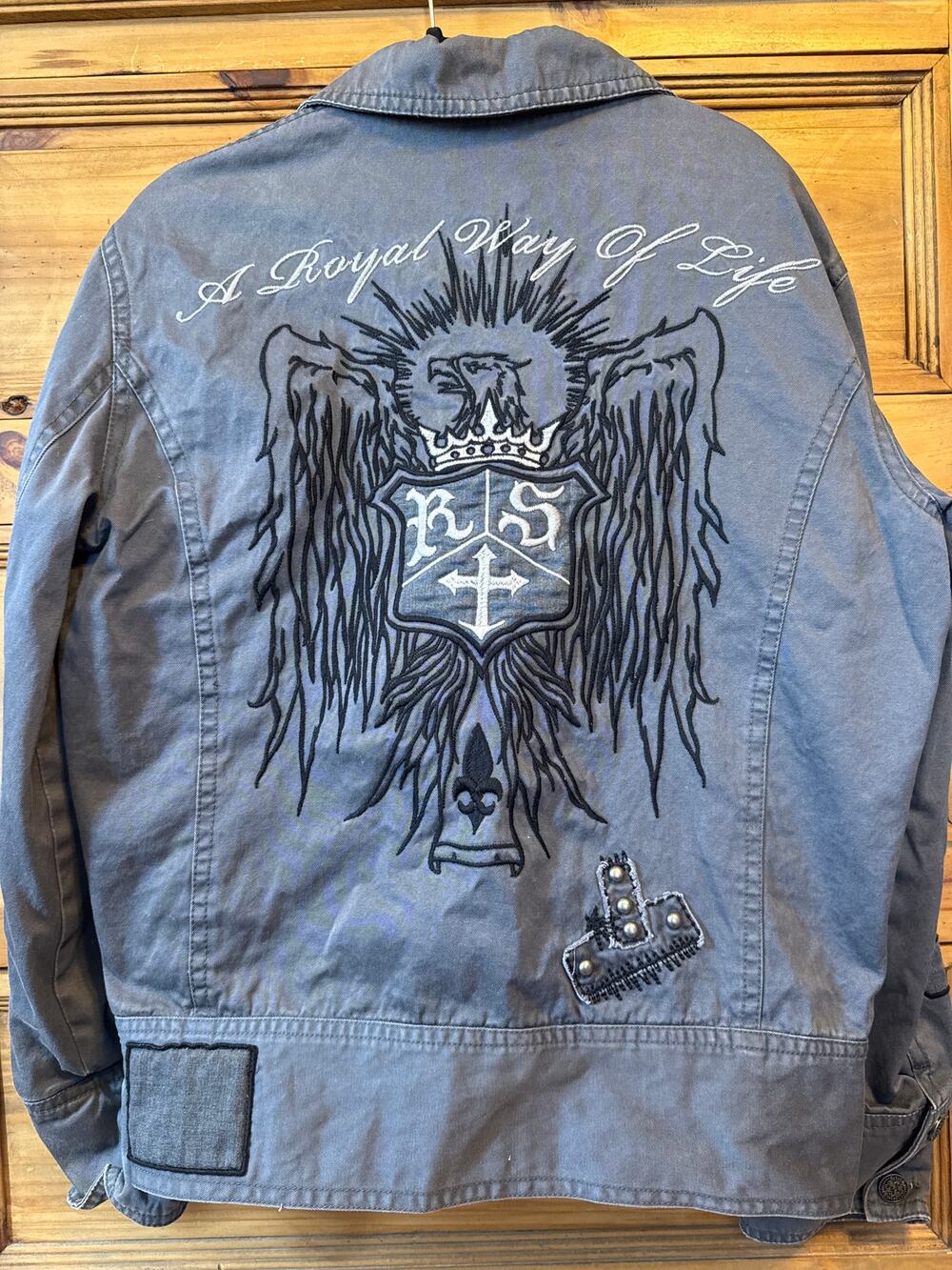 Y2K Rebel Spirit Large Embroidered Eagle Military Jacket Large